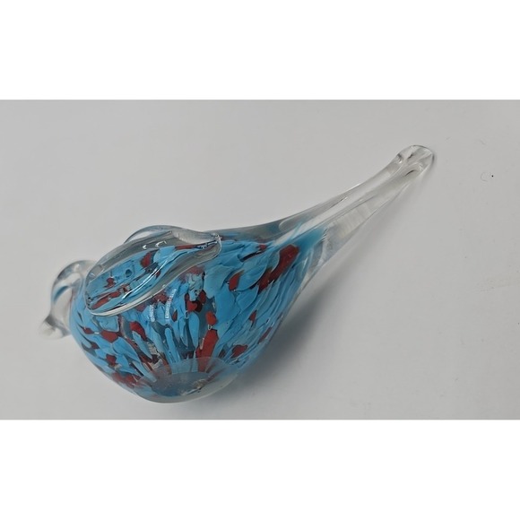 Hand Blown Art Glass Bird Paperweight Sommerso Blue & Red - Picture 7 of 8